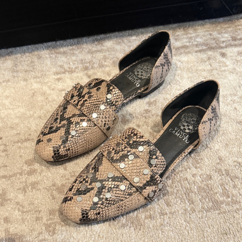 Vince Camuto Snake Print Loafers with Studs